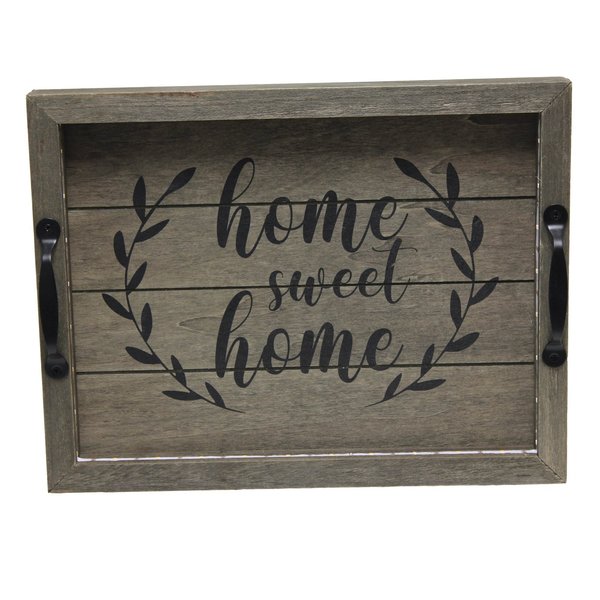 Elegant Designs LED Light Up Wooden Serving Tray with Black Handles and Home Sweet Home Black Script, Rustic Gray HG2032-RGS